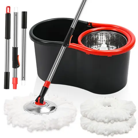 Daily Durable Mop and Bucket Set - 129 cm Adjustable-Extendable Sturdy Pole, Lightweight Standing Self-Wringing Spin Dry Bucket, Ultra-Absorbent Microfiber Refills, Ergo Water Outlet, Hand & Irregular Surface Home Cleaning Tool