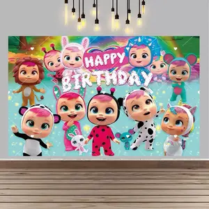 Cartoon&Cry&Birthday Party Decoration Backdrop Poster Party Supplies Cake Table Decoration Backdrop Gift