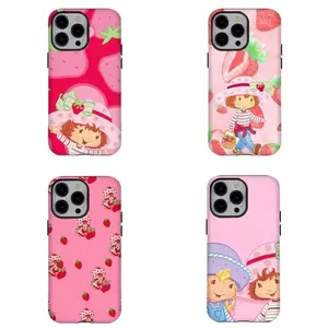 Retro Cartoon S-Strawberry Short.cake Phone Case Vibrant Pink Strawberry Pattern Shockproof Cover Compatible for iPhone 17 Promax 16 15 14 13 12 11 and for Samsung S21-S25 Perfect Gift for Her/Him Cute Phone Cases