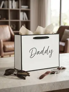 Foldable Daddy Gift Bag with Handle, Reusable Shopping Bag with Strap, Classic Father's Day Gift Bag, Birthday and Thank You Gift Organizer