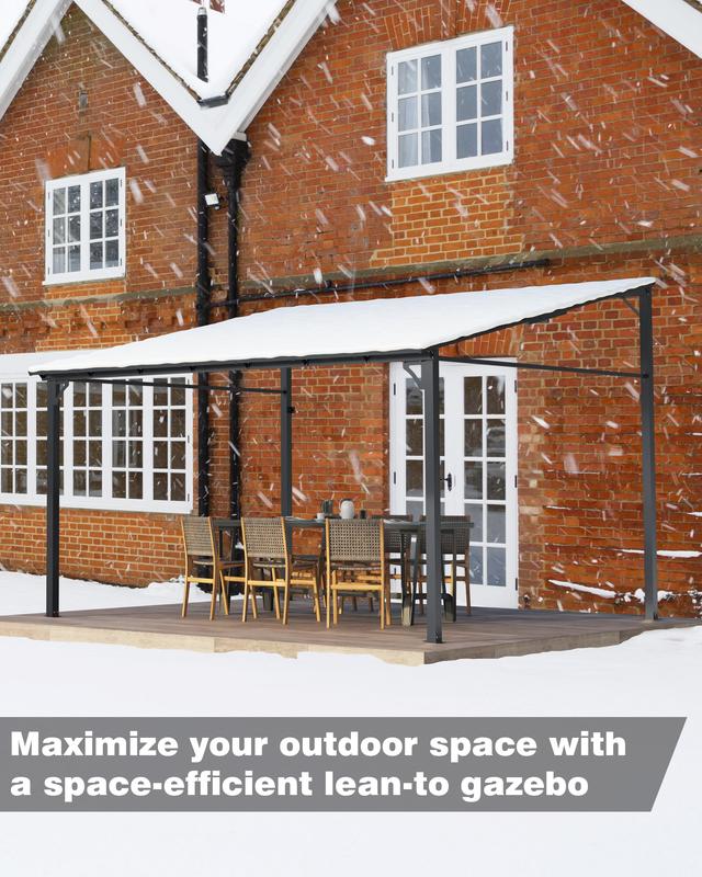 GARVEE 12' x 20' Gazebo, Hardtop Wall Mounted Gazebos Pergola, Outdoor Free Standing Lean to Gazebo Pergola with Metal Frame, Large Wall-Mounted Heavy Duty Awnings for Deck, Porch, Patio, Backyard