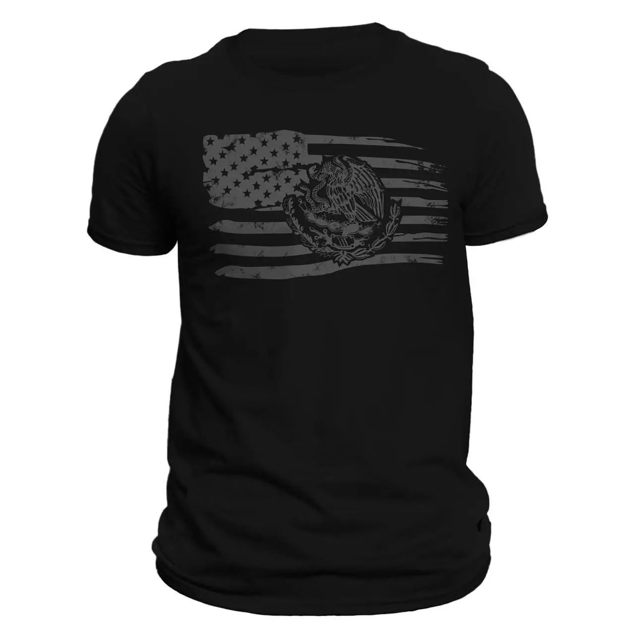 Mexican American Flag T-Shirt - 100% Ring-spun Combed Cotton, Crew Neck, Regular Fit, Casual Style, Lightweight, Machine Washable - Classic Crewneck M