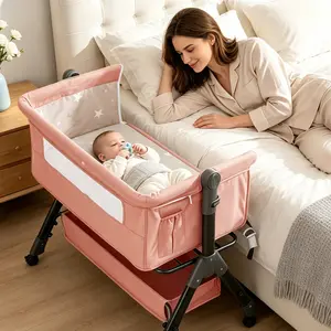 Baby Bassinet Crib, Crib for Infant&Newborn, Bedside Sleeper with Storage Basket and Mosquito Net, Easy to Fold, Height Adjustable, Portable Side Bed Crib  DealsForYouDays