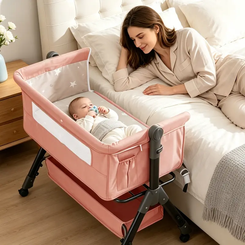 Baby Bassinet Crib, Crib for Infant&Newborn, Bedside Sleeper with Storage Basket and Mosquito Net, Easy to Fold, Height Adjustable, Portable Side Bed Crib Fall Deals For You