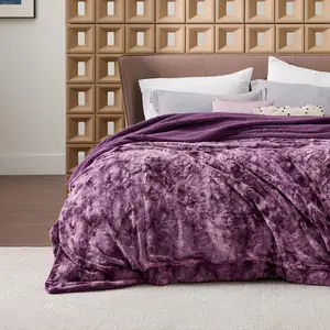 fuzzy Queen size-purple, and Sherpa, plush and furry faux fur, Queen blankets for, 90x90 inches