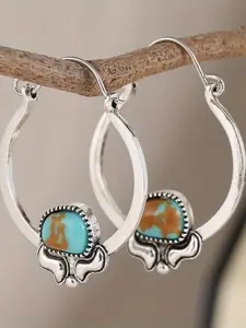 Vintage Turquoise Decor Hoop Structure Earrings, Boho Style Earrings for Women, Fashion Jewelry for Daily Wear, Exquisite Jewelry for Gift, Handcrafted, Zinc Alloy