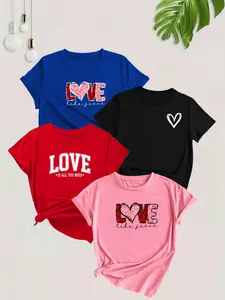 Women's Heart Print Short Sleeve Sports Tee, Casual Round Neck T-shirt for Daily Wear, Ladies Sportswear for Spring & Fall