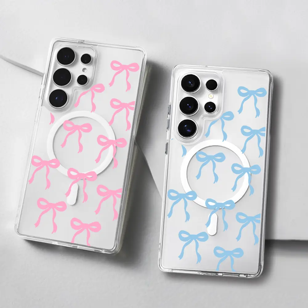 Beautiful bow Magnetic phone Case for Samsung S26/S25/S24/S23/S22/S21/S20/S10/NOTE20/NOTE10/NOTE9/PLUS/ULTRA/FE/A57/A56/A55/A54/A37/A36/A35/A34/A26/A25/A24/A23/A17/A16/A15/A14/A07/A06/A05,with MagSafe,Girly pink Transparent Shockproof Protective Cover