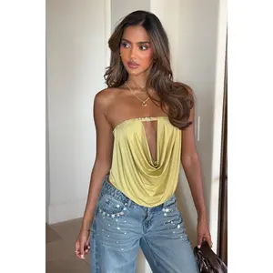 Giana Iridescent Strapless Cowl Neck Top