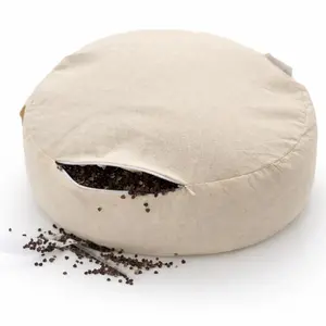 Cotton Zafu Meditation Pillow – Buckwheat Hull Yoga Floor Cushion for Sitting & Posture