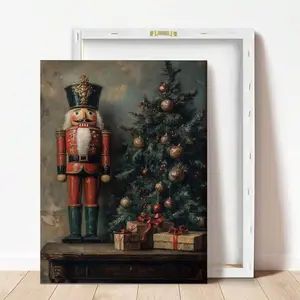 1pc, Canvas Hanging, Framed Wall Art, Christmas Nutcracker Wall Art - Holiday, Snow Scene Decorations And Holiday Decor, Holiday Home Decor, Christmas Oil Painting, Christmas Tree, Christmas Decorations