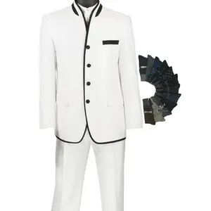 Sharkskin Slim-Fit Banded-Collar Nehru Church Suit White