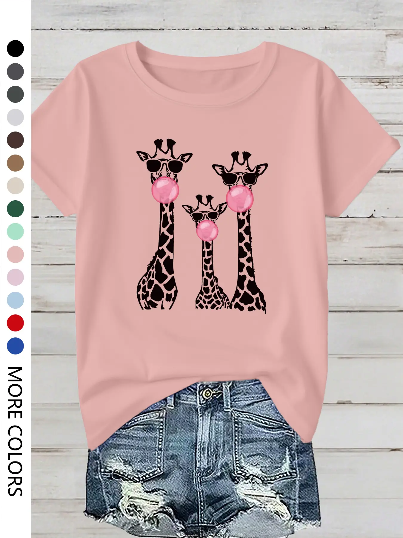 Women's Homewear Giraffe Print Animal Half Sleeve T-Shirt, Casual Round Neck Crewneck Tee, Daily Wear, Everyday, Women's Summer Top, Patterned T-Shirt, Soft, Womenswear, Lady, Casual Comfy Top