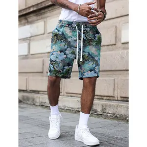 2025 Summer Y2K Floral Print Men’s Shorts – Quick-Dry Polyester Beach & Casual Wear, Loose Fit Drawstring Waist, S-XXL Sizes