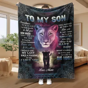 Lion Pattern To My Son Blanket, Soft Comfortable Throw Blanket, Air-conditioned Room Blanket, Warm Nap Blanket for Home Office Travel Camping