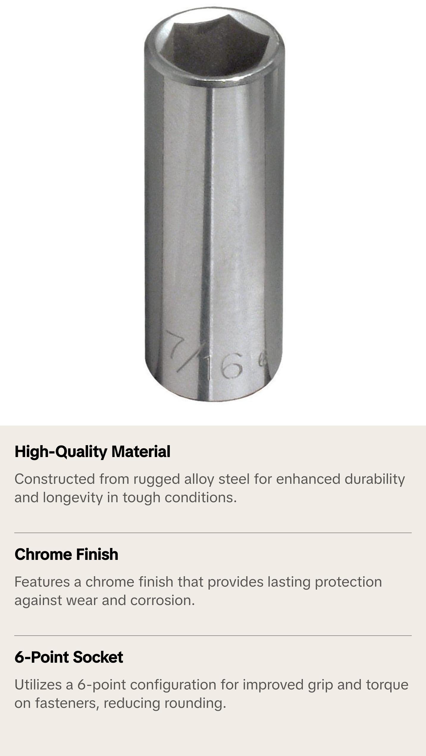 Klein Tools 65610 1/4'' Deep 6-Point Socket, 1/4'' Drive