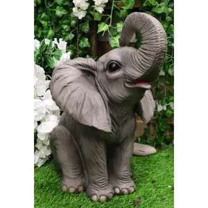 Ebros Ruby The Elephant Sitting Pretty with Trunk Up Large Statue 17" Tall