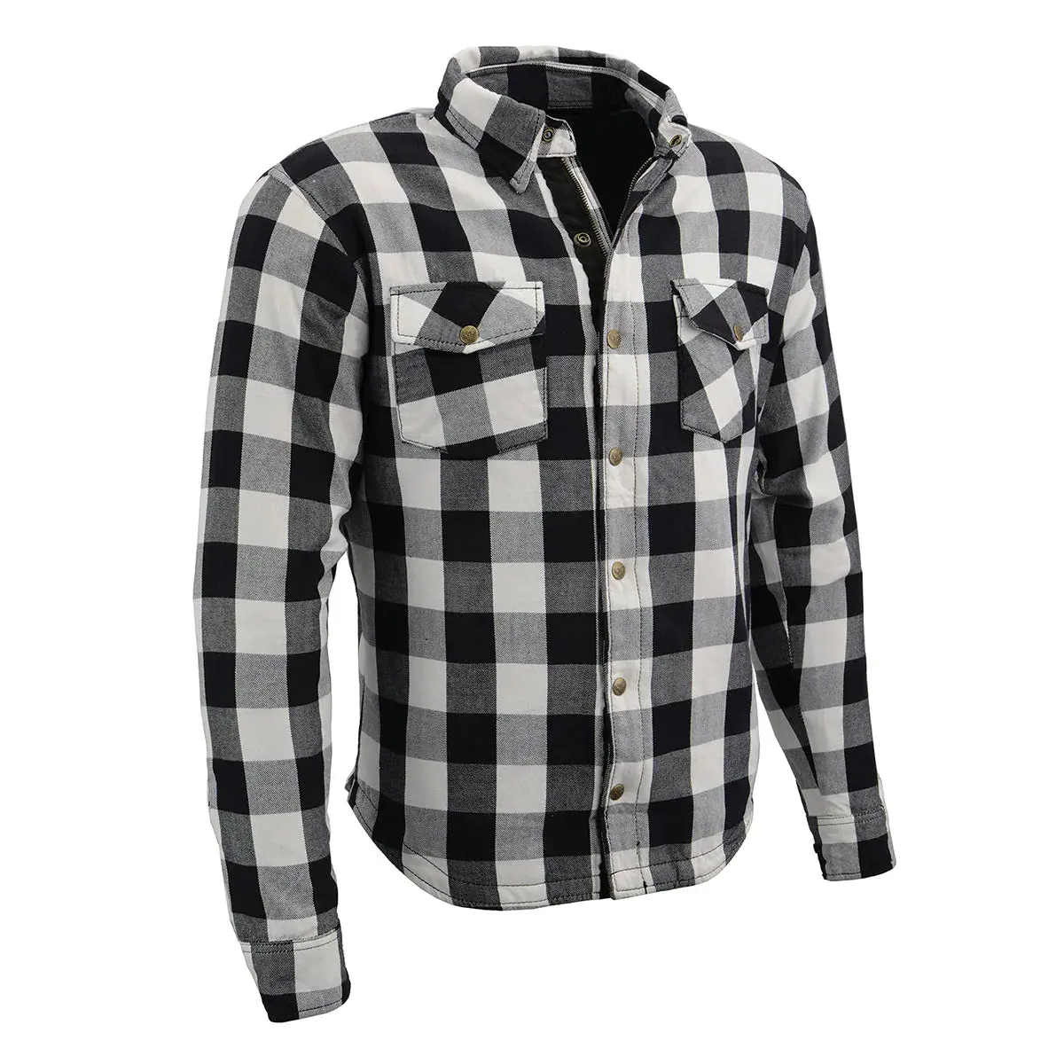 Men's Plaid Flannel Biker Shirt with CE Approved Armor Reinforced w/ Aramid Fiber Fitted Long Sleeve Casual Preppy Medium Length Gingham Plaid Breathable Cotton Denim Outer Shell