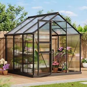 Garvee 6x6 FT Outdoor Walk In Greenhouse,Polycarbonate Green House  Vented Roof Window,Heavy Duty Greenhouse with Aluminum Frame for Backyard Patio Gardening
