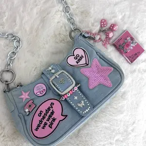 Y2K Baddie Denim Mini Junk Bag One-of-One Hand-Styled Wearable Art Statement Accessory