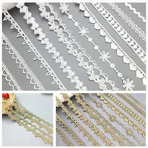 2 yards Width 1-2.5CM sewn gold white lace trim braid lace DIY garment accessories skirt embroidery lace  JDB52 JDB61