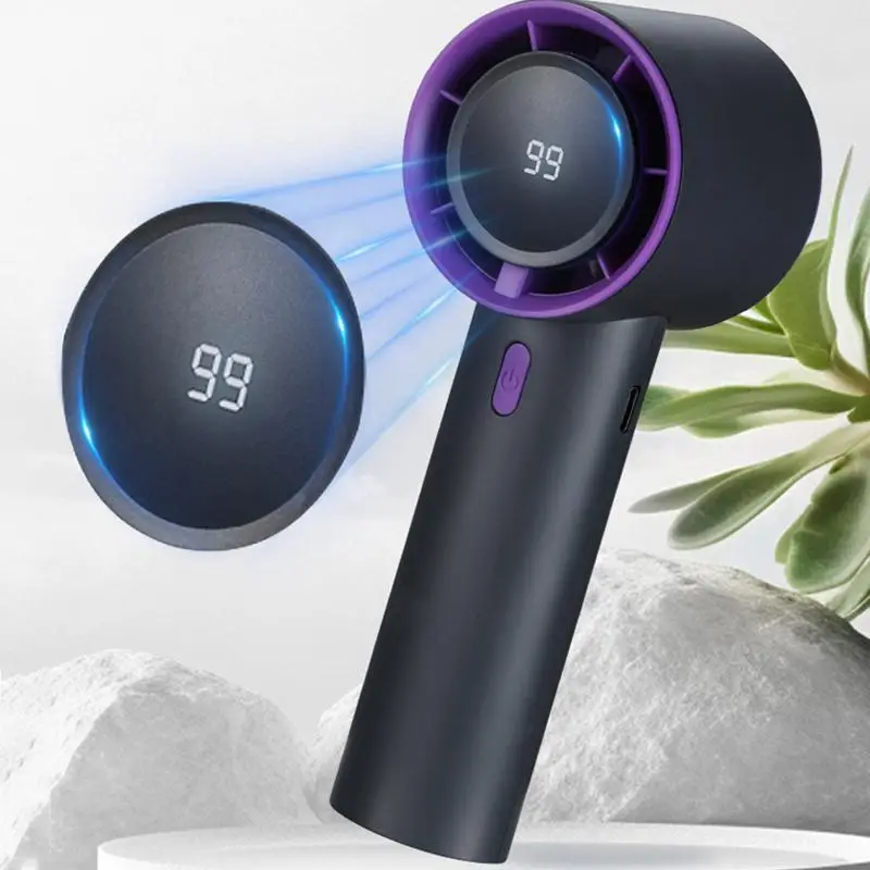 Portable Handheld Fan, USB Rechargeable Fan with Digital Display, Speed Adjustable Turbo Mini Fan, Desk Fans Small Quiet for Home Office Outdoor, Men