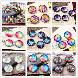 20pcs 12mm Handmade Po Glass Cabochons Nebula Colorful Pattern Dome DIY Findings for Earring Bracelet Blank Tray