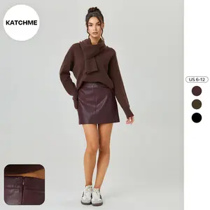 KatchMe Women's Versatile Solid Color High Waist Invisible Zipper PU Mini Skirt, Classy Street Womenswear, Elegant Women's Bottom, Chic A-Line Skirt