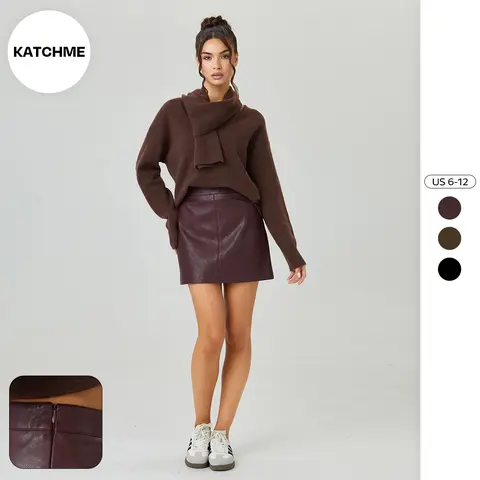 KatchMe Women's Versatile Solid Color High Waist Invisible Zipper PU Mini Skirt, Classy Street Womenswear, Elegant Women's Bottom, Minimalist Chic A-Line Skirt