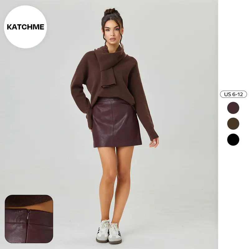 KatchMe Women's Versatile Solid Color High Waist Invisible Zipper PU Mini Skirt, Classy Street Womenswear, Elegant Women's Bottom, Minimalist Chic A-Line Skirt