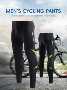 Men's Elastic Shock Absorbing Cycling Pants, Breathable Quick Dry Compression Fabric, Night Reflective Strips, Road Bike Mountain Bike