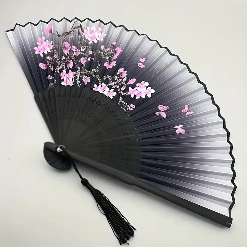 Flower Pattern Hand Fan, Flower Design, 1 Count Vintage Style Handheld Fan with Tassel, Portable Decorative Fan for Home Decor, Dance Performance, Party Favors, Decoration