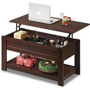 Coffee Table, 39" Lift Top Coffee Table with Hidden Compartment, Storage Shelf and Lifting Top for Home Living Room, Office and Bedroom, Red-Brown