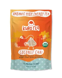 Kubo Tea: Organic Coconut Chai Black Tea | High Caffeine Tea (155 mg) | Healthy Coffee Substitute | Spiced Caffeine Beverage | 20 Ct | Compostable Packaging