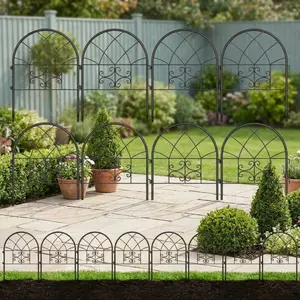 Rustproof Decorative Metal Garden Fence Panels – Easy Install, No-Dig Outdoor Fencing for Yard & Flower Beds – Arched Perimeter, Pet & Dog Barrier, 8 Pack, 25.7" H x 19.6" L