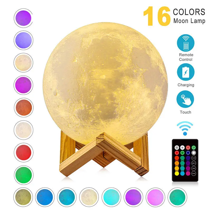 Luna Glow LED Moon Lamp 3D Timeable Dimmable Rechargeable Bedside Table Desk Lamp Children's Leds Night Light