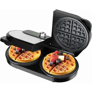 Double Waffle Maker Machine, Chaffle Maker, Waflera Electrica, Small Waffle Iron for Waffles, Keto Chaffles, Hash Browns, Cookies grill Grilled Two-Slice