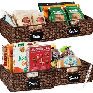 Best Choice Products Set of 4 13in Woven Water Hyacinth Pantry Baskets w/ Chalkboard Label, Chalk Marker