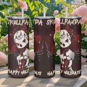 1pc 20oz Stainless Steel Travel Tumbler - Double Wall Insulated Cup with skullpanda, Leak-Proof Lid & Straw, Keeps Drinks Hot/Cold for Hours - Perfect for Car, Travel, Holiday Gifts