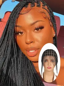 96Sections Double Full Breathable Lace Crochet Wig Cap With Baby Hair for Making Crochet Wigs, ,Premade Square Patten Lace Front Crochet Cap for Making Crochet Hair Glueless Crochet Wig Caps for Women