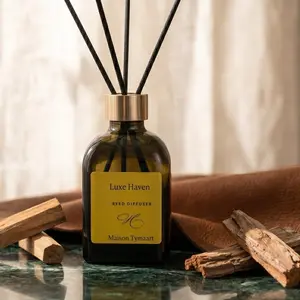 Luxe Haven Reed Diffuser, Luxury Home Fragrance with Sandalwood, Leather & Cedarwood, Long Lasting Reed Diffuser, Premium Home Scent Decor