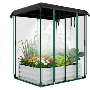 48"x36"x12" Raised Garden Bed Kit with Shade Cloth & Irrigation, 3-in-1 Metal Planter Box with Insect Mesh & Drip System, Self-Watering Outdoor Galvanized Raised Bed for Vegetables Flowers