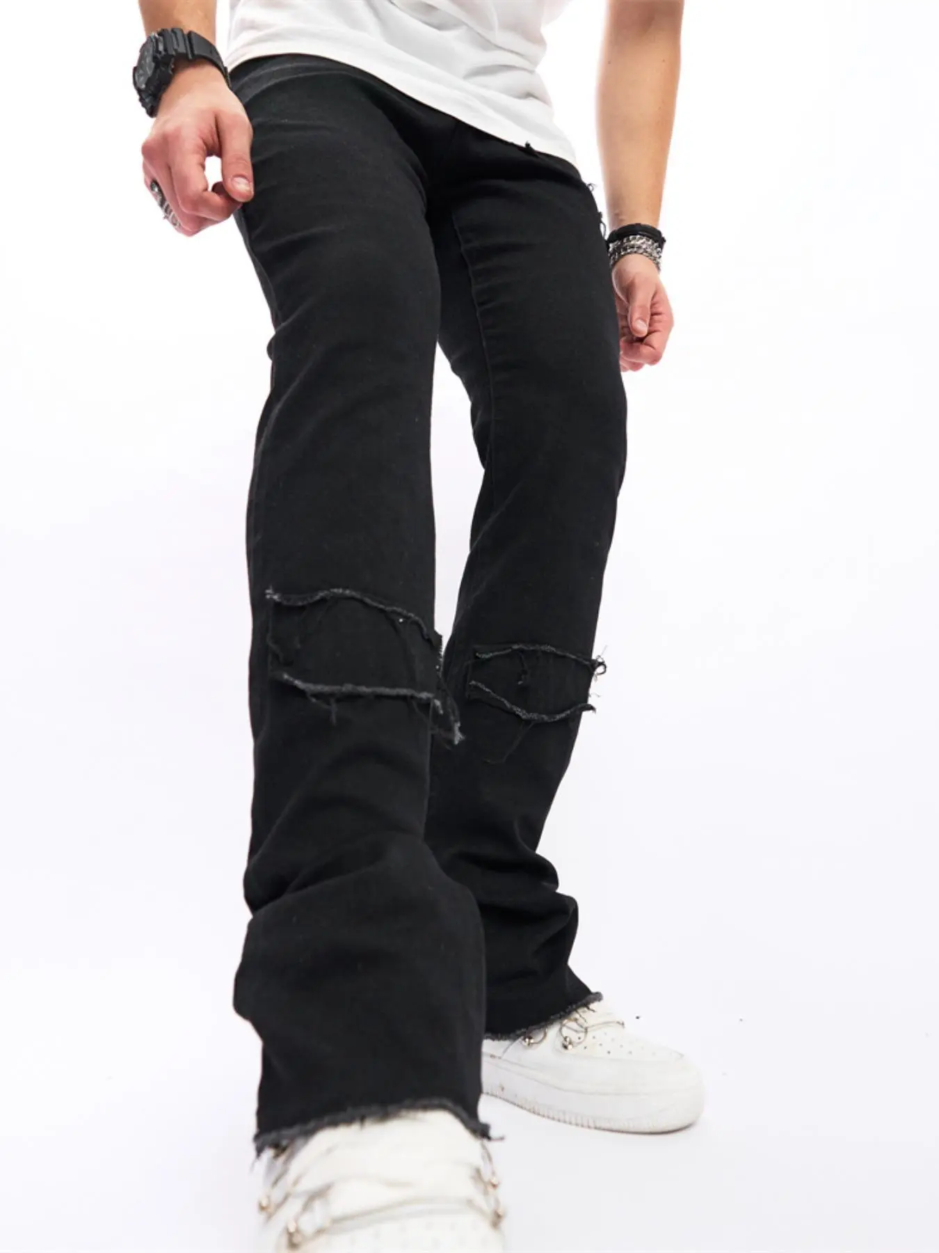 Men's Raw Trim Pocket Jeans, Stretchy Denim Jeans Regular Fit Casual Comfy Stretch Medium Denim Trousers Pants for Daily Wear, Fashion Men's Bottoms Menswear for All Seasons