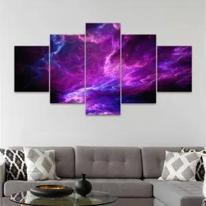5 Counts Unframed Canvas Poster, Purple Nebula Galaxy Space, Exquisite Poster, Perfect Living Room Decoration, Modern Art, Fashion Family Poster, Wall Art Decoration, Odorless, Waterproof, Artwork