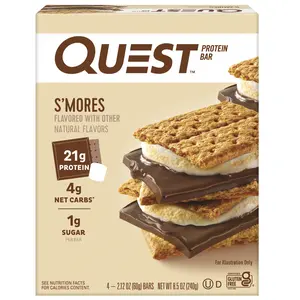 Quest Protein Bar, Smores, 20g Protein, Gluten Free, 4 Ct Gluten Free - Snack, Chocolate