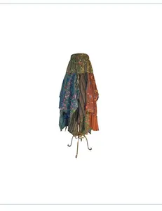 Forest Fairy Gypsy Mushroom Print Patchwork Boho Handkerchief Pixie Hippie Fest Skirt