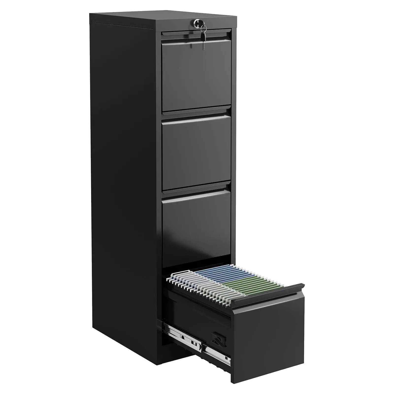 GARVEE 4 Drawer File Cabinet with Lock, Lateral Under Desk Filing Cabinet, Mobile Metal File Cabinet for Letter/Legal/A4, Heavy Duty Rolling Storage Organizer, Black