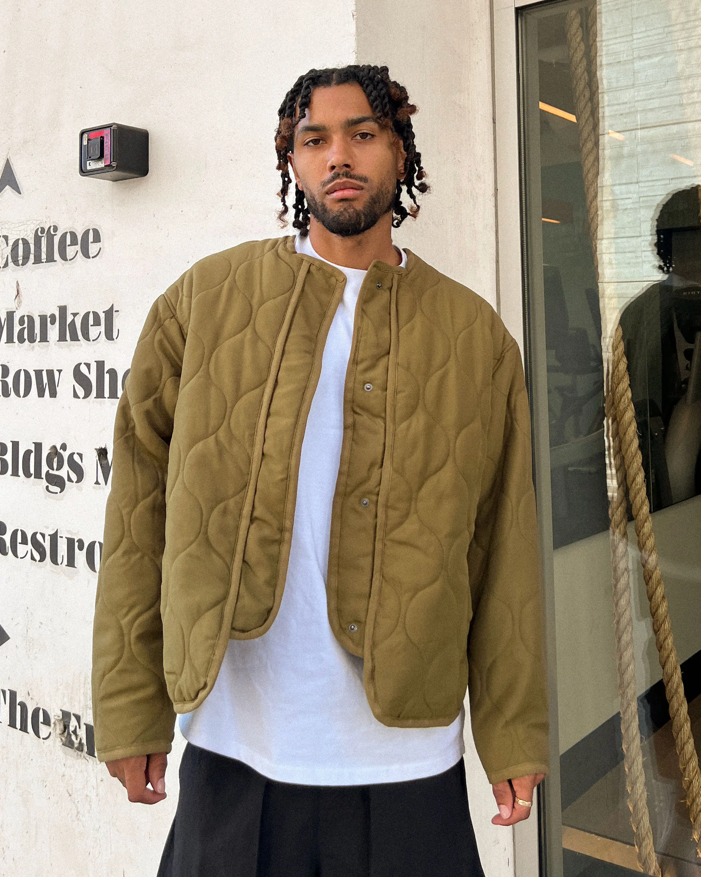 Men's EPTM Vintage Military Liner Jacket - Buttoned, Lightweight, Military Look, Olive Casual Wear
