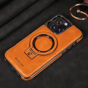 iPhone17pro max mobile phone cases, high-end business leather magnetic holder, suitable for Apple 16 anti-fall electroplating protective cover