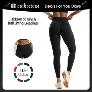 ODODOS Hidden Scrunch Butt Lifting Leggings for Women - 25" No Front Seam High Waist Booty Sculpting Yoga Pants